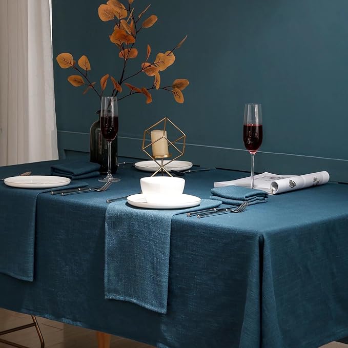 Square Tablecloth, Blue Table Cloth for Square or Round Tables, Waterproof Spillproof Washable Tablecloth, Linen Dining Table Cover for Wedding, Party, Farmhouse - 54'' x 54'', Blue