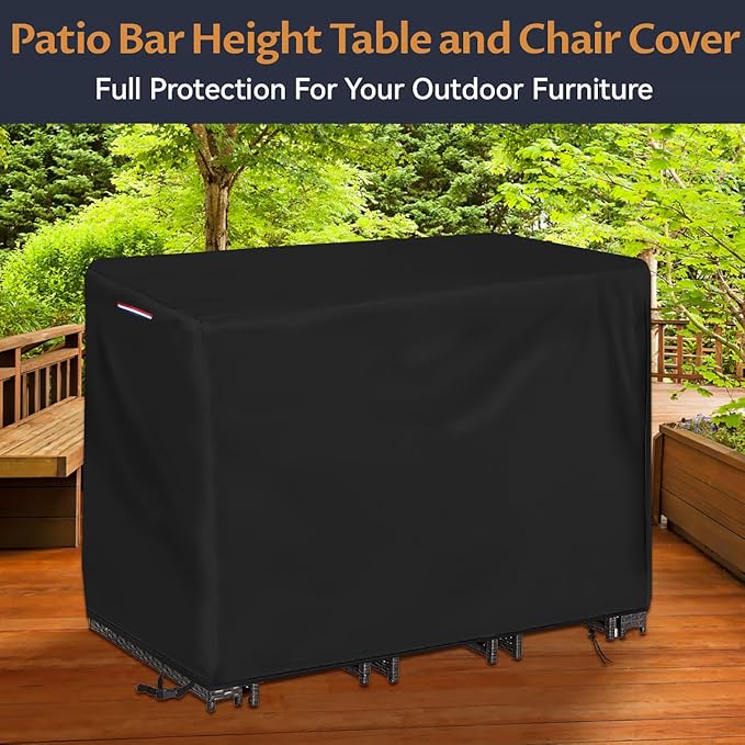 Outdoor Bar Height Dining Set Cover, Heavy Duty Waterproof Patio Bar Height Table and Chair Cover for Rectangular 76"L Tall High Furniture Set - 76"L x 34"W x 42"H