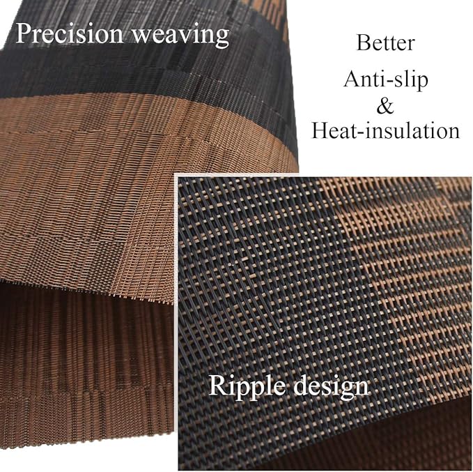 PIGCHCY Placemats Set of 8 Washable Durable Placemat Vinyl Heat Resistant Non-Slip Table Mats Indoor Outdoor (Brown)