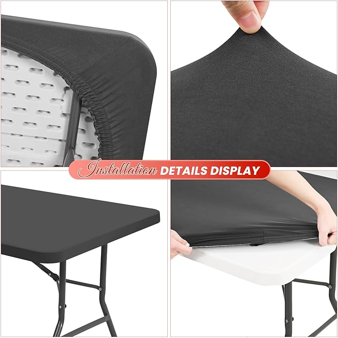 10 Pack Stretch Fabric Table Top Cap Cover, Gray Table Covers fits 6Ft Tables, Washable Elastic Universal Rectangle Tablecloth Protector for Indoor Outdoor Party Picnic Wedding (30" W x 72" L)