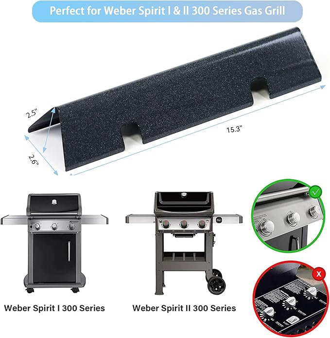 15.3 inch 67046 Flavorizer Bars for Weber Spirit II & I E310 E320 S310 S320 Grills with Front Mounted, Spirit II E310 7636 Heat Plate for Weber GS4 Spirit II 67046 69797 68843 Parts Flame Guard