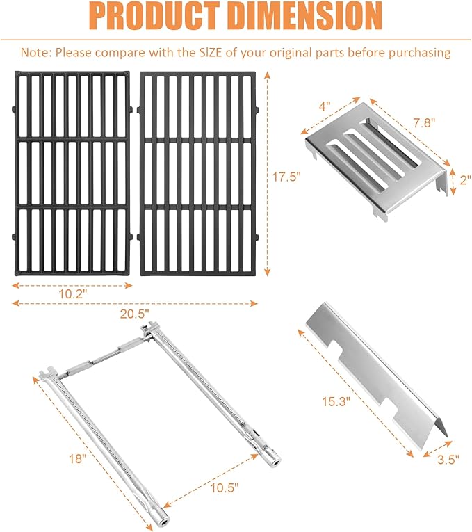 AJinTeby 7635 Flavorizer Bars 7637 Grates 69785 Burner Tube 67060 Heat Deflector Replacement Kit for Weber GS4 Spirit & Spirit II 200 Series, Spirit E210 E220 S210 S220, Spirit ii GS4 E210 etc