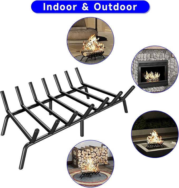 Fireplace Grate 24 Inch, Firewood Log Holder Rack, Heavy Duty Fire Wood Stove Grates for Indoor Outdoor Camping Chimney Hearth Burning Fireplace Accessories Tools