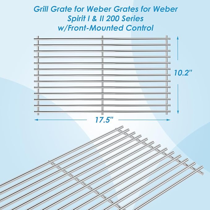 7637 17.5" Grill Grates Replacement for Weber Spirit I & II 200 Series, for Weber Spirit Grill Grates, Spirit 210, GS4 Spirit II 200 for Weber Spirit II Grill Parts, 7MM Stainless Steel Grill Grates