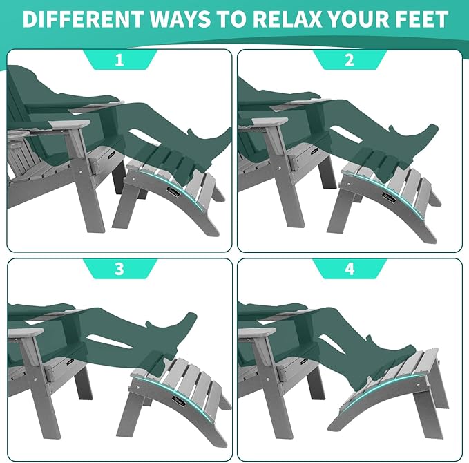 FUNBERRY Folding Adirondack Ottoman, HDPE All Weather Outdoor Foot Rest, Easy Storage Patio Footstool, Ottomans and Footstools for Outside