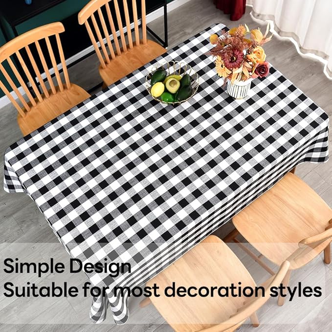 Gingham Tablecloth Rectangle Table Cloth Heavy Duty Cotton Checkered Table Cover for Spring Picnic Kitchen Dining(C-Black, 52x86 inch)