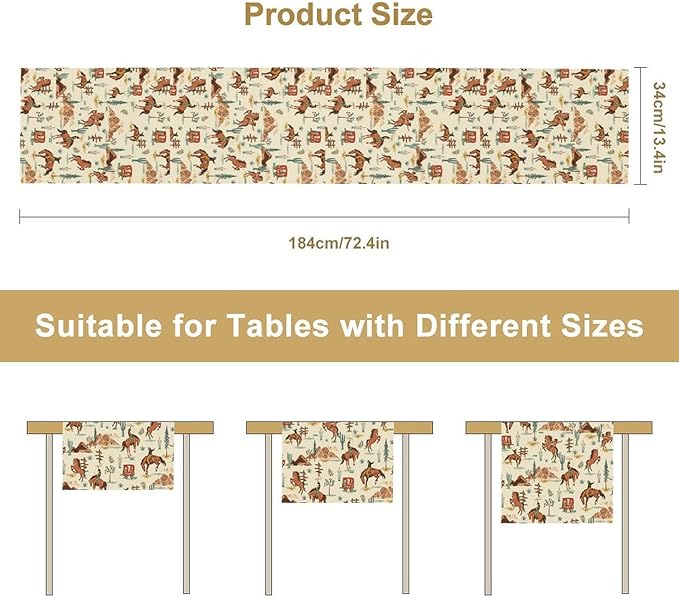 Western Cowboy Table Runner,Vintage Farmhouse Country Cowboy Horse Cactus Desert Print Table Runner for Kitchen Dining Table Holiday Home Party Decor 13x70in