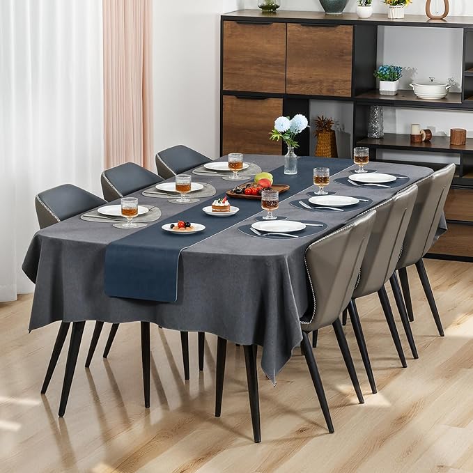 Placemats and Coasters, Washable Reversible Placemats Round Faux Leather Wipeable Place Mats Non Slip Heat Resistant Indoor Outdoor Table Mats (Set of 4, Gray Blue)