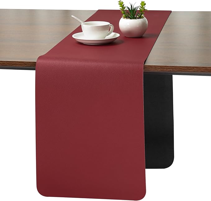 Myir JUN Table Runner Double Sided Vinyl Runner Table 94 Inch Long Runner for Table Washable Waterproof Non-Slip for Home Decorations Red Black,12 x 94 inch