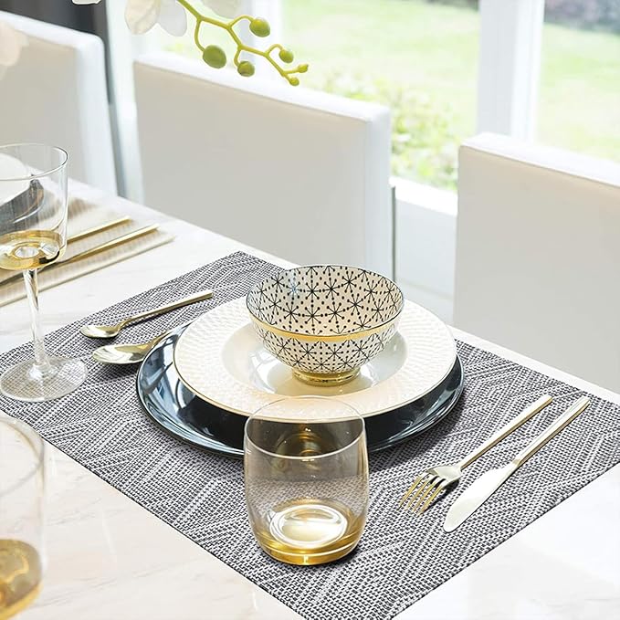 Elegant Placemats Set of 4, Plastic Heat-Resistant Non-Slip Vinyl Place Mats Washable Easy to Clean 18"x12" Placemats for Indoor Outdoor Table Decor (Grey)