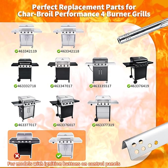 Hisencn Grill Replacement Parts for Charbroil Performance 463342119, 463332718, 463347017, 463335517, 463376419, Grill Parts for Char-Broil 4 Burner Grill 463377017, 463376017, 16.93 inch Heat Plate