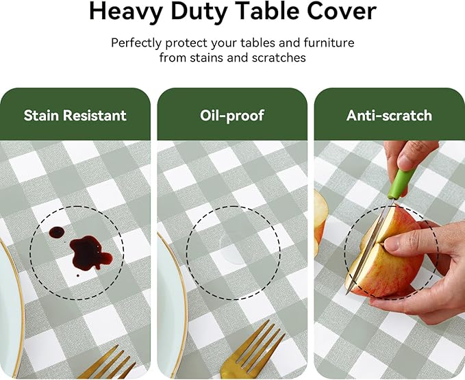 Romanstile Rectangle Vinyl Tablecloth, 100% Waterproof Checkered Plastic Table Cloth, Heavy Duty Buffalo Gingham Table Cover for Dining, Camping, Picnic, Outdoor - 54 x 120 Inch, Light Grey