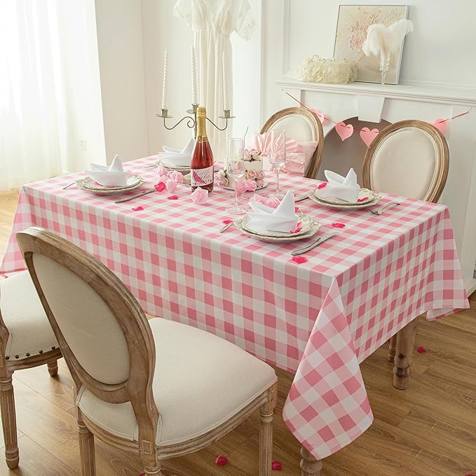Waterproof Plaid Tablecloth Fabric - Oblong 52x70 Inch Classic Buffalo Tartan Table Cloth for Indoor/Outdoor Use - Washable Table Cover for Dinner, BBQs, and Parties