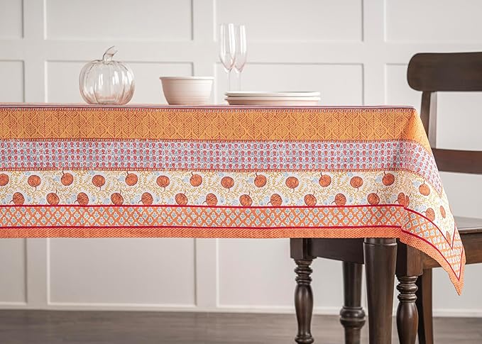 Maison d' Hermine Table Cloth Square Table 100% Cotton 54 x 54 Inches Fall Tablecloth Reusable Everyday Use for Thanksgiving Christmas Decorations Dining Farmhouse Party (Harvest Festival)