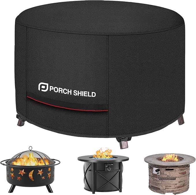 Porch Shield Round Patio Fire Pit Cover Fade Resistant Waterproof Outdoor Firepit Cover 50 inch for Fire Bowl