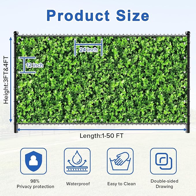 UPGRADE 3'x18'Customized PVC Privacy Fence Screen with Green Leaves Print – Outdoor Waterproof Patio Privacy Cover for Yard, Balcony, Garden Fence Decoration