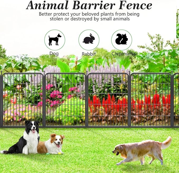 Garden Fence with Gate Metal Fencing Outdoor for Yard, 32in x110ft 48 Panels Outdoor Dog Fence Temporary Fence for Dogs Outside, Rustproof Garden Fencing Flower Bed Edging for Patio