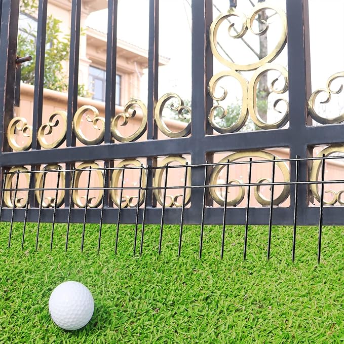 Adavin Small or Medium Animal Barrier Fence 10 Pack 20 in(L) X 10 in(H) Underground Decorative Garden Fencing, Dog Rabbits Fences Black Metal Fence Panel Ground Stakes for Outdoor Patio. Total 17 Ft
