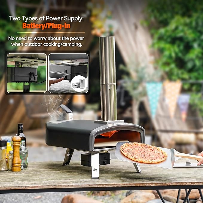 Mimiuo Outdoor Pizza Oven 12“ Wood Charcoal Fired Pizza Oven with Rotating Round Pizza Stone, Portable Pizza Stove for Outside Backyard Camping Picnics