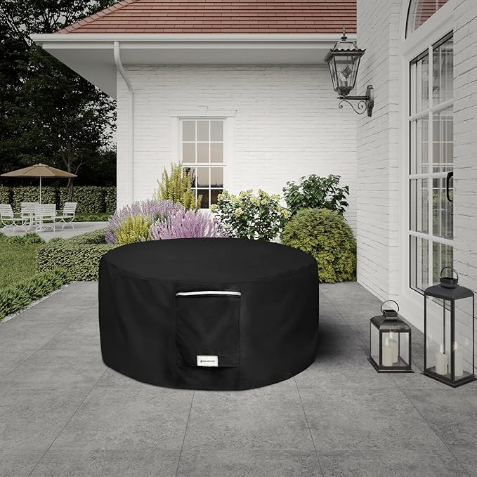 Seal Skin Covers Outdoor Fire Pit Cover – Round 36” Dia X 20”H, Heavy Duty Waterproof Fabric with PVC Coating, Windproof, Tear & Weather Resistant Fire Table Cover for Patio, Black