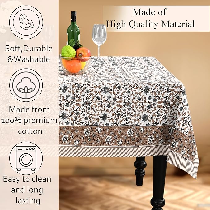 CPC Autumn Vine Tablecloth 100% Cotton 72x160 Inch Indian Block Print Rectangle Table Cover, Table Cloth for Gifting in Weddings, Halloween, Fall, Christmas, Thanksgiving