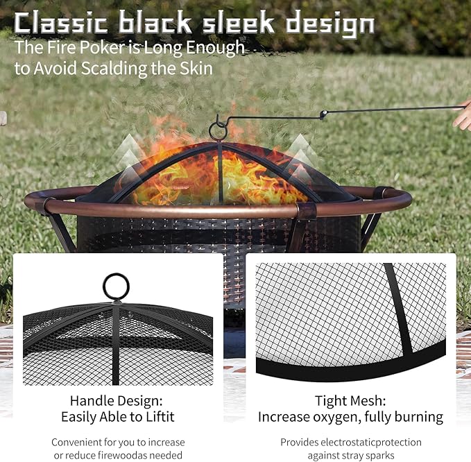 Fire Pit Spark Screen, Outdoor 27 Inch Round Fire Pit Screen with Foldable Hook and Fire Safety Gloves, Heavy Duty Steel Mesh Fire Pit Cover, Fire Pit Lid for Backyard, Beach, RV Camping