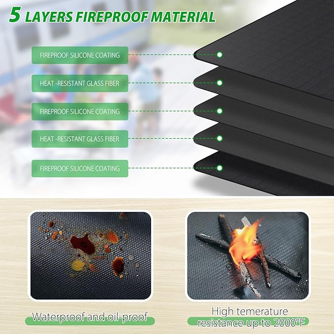 Under Grill Mat for Outdoor Grill, 24 x 31 Inchs Heat Resistant Grill Mat for Countertop, Fire Pit Mat, Double-Sided Fireproof Grill Pad, Oil-Proof Waterproof BBQ Protector for Table (1.2mm)