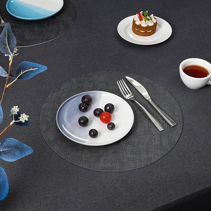 Myir JUN Round Placemats, Dual Sided Faux Leather Place Mats Set of 4 Indoor/Outdoor Non-Slip Washable Table Mats (Gray, Set of 4)