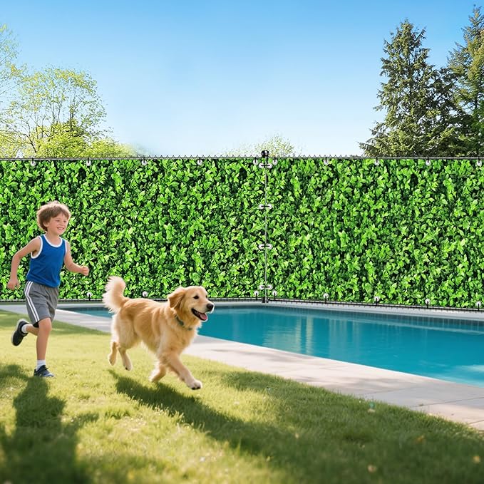 UPGRADE 4'x48'Customized PVC Privacy Fence Screen with Green Leaves Print – Outdoor Waterproof Patio Privacy Cover for Yard, Balcony, Garden Fence Decoration