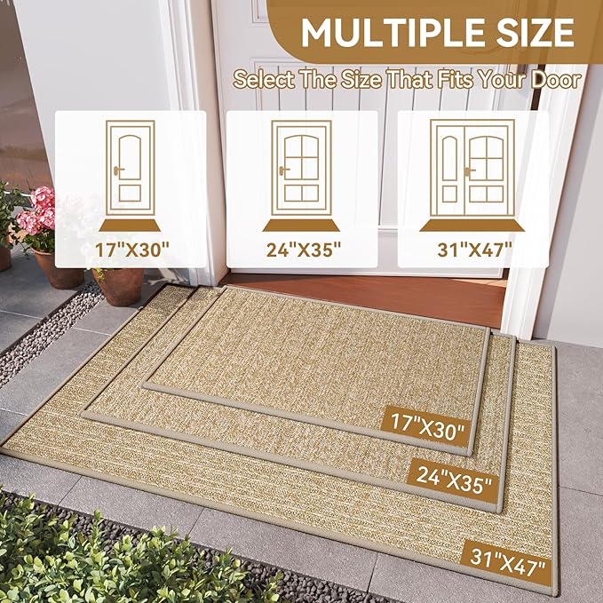 Front Door Mat 31"x47", Heavy Duty Waterproof Dirt Trapping Non-Slip Doormats, Low Profile Entrance Mats for Front Indoor/Outdoor, Brown