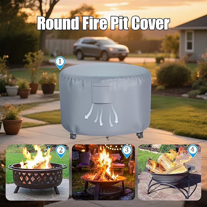 Chinchilla Heavy Duty 36 Inch Round Fire Pit Cover - 100% Waterproof & Weatherproof, Durable All-Season Protection for 33/34/35/36 Inch Propane Fire Pits and Tables