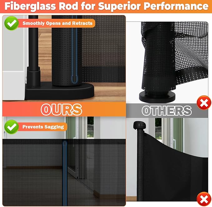 Retractable Baby Gates Dog Gate - 200" Extra Wide Expandable Child Safety Gate, 37" Tall Toddler Pet Mesh Gate with Reinforced Strips for Doorways, Stairs, Hallways, Outdoor & Indoor Large Openings