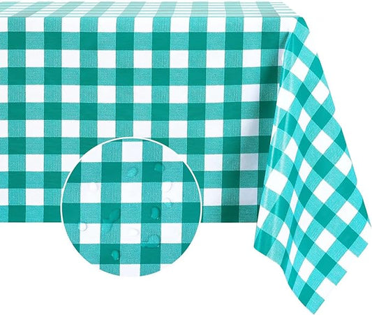 Romanstile Rectangle Vinyl Tablecloth, 100% Waterproof Buffalo Gingham Plastic Table Cloth, Heavy Duty Wipeable Checkered Table Covers for Outdoor, Camping, Picnic, Patio - 60 x 120, Teal Green