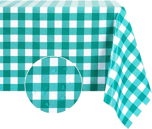 Romanstile Rectangle Vinyl Tablecloth, 100% Waterproof Buffalo Gingham Plastic Table Cloth, Heavy Duty Wipeable Checkered Table Covers for Outdoor, Camping, Picnic, Patio - 52 x 70, Teal Green