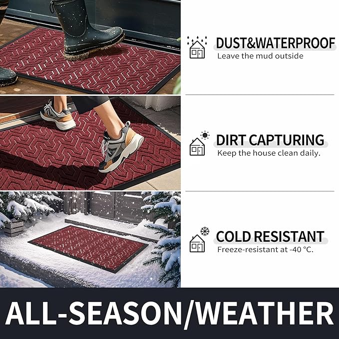 Yimobra Large Door Mat Outside Entrance 47x32, Waterproof Heavy Duty Outdoor Mats for Front Door, Non Slip Rubber Entry Mat for Garage Patio Indoor, Easy Clean, Black Red