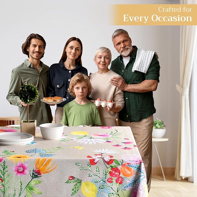 Maison d' Hermine Table Cloth Square Table 100% Cotton 54 x 54 Inches Tablecloth Reusable Decorative for Dining Room, Farmhouse, Home, Party, Festive & Wedding Spring Summer - Jardin D'Ete - Fog