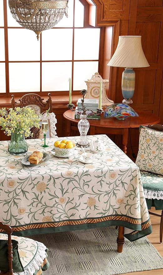 patdrea Designer French Linen Table Cloth for Rectangle Table,Vintage Fall Decorative Tablecloth,Floral Decoration Cover for Kitchen Dining Christmas,Tea Party,Thanksgiving,63"x87"-Littledaisy