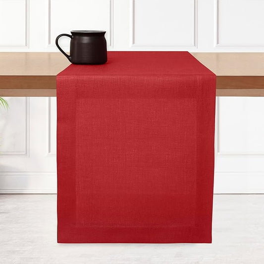 D'Moksha Homes Linen Table Runner 48 Inches - 100% Pure Linen Bright Red Table Runner 14 x 48 Inch for Coffee Tables, Dresser, Valentines, Holiday - Machine Washable