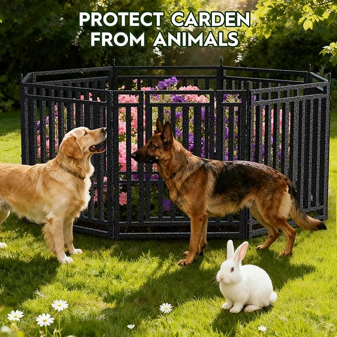 Garden Fence 32in (H) x 54ft (L), 21 Panels + 3 Gates, Durable Outdoor Yard Barrier, Secure Garden Fencing Weather-Resistant Fence Ideal for Pets, Privacy & Decoration, Black Silver