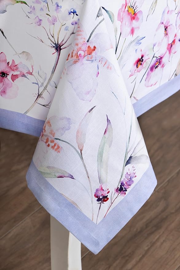 Maison d' Hermine Table Cloth Square Table 100% Cotton 60 x 60 Inches Tablecloth Reusable Decorative for Dining Room, Farmhouse, Home, Party, Festive & Wedding Spring Summer - Summer Floral