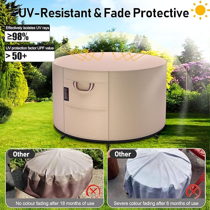QH.HOME Fire Pit Cover Round-Fits Diameter 50" D X 24" H Heavy Duty 900D Strong Tear-Resistant and UV Resistant and Waterproof and Fading Resistant Polyester Firepit Covers Round for Outdoor Fire Pit