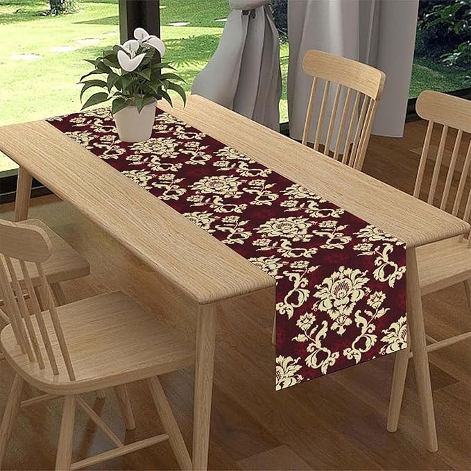 Red Damask Table Runner, Gothic Boho Baroque Style Floral Flower Antique Classic Rustic Vintage Coffee Table Center Decor for Kitchen and Dining Outdoor Home Country Party Table Decorations, 13"x72"