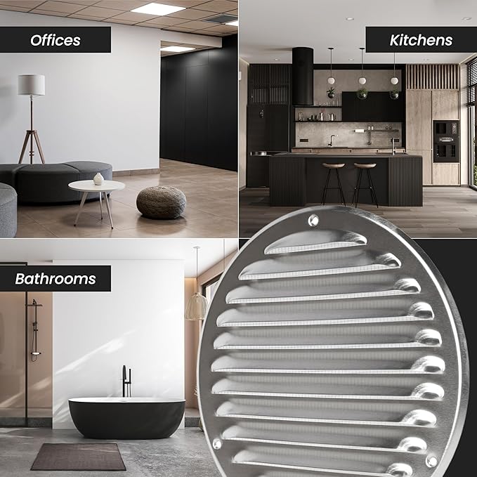 Repa Market 4'' Inch (Opening Dimensions) Anthracite Steel Vent Cover - Round Soffit Vent - Air Vent Louver - Built-in Screen Mesh - HVAC Ventilation Grille - 5.50" Inch (Outer Dimensions)