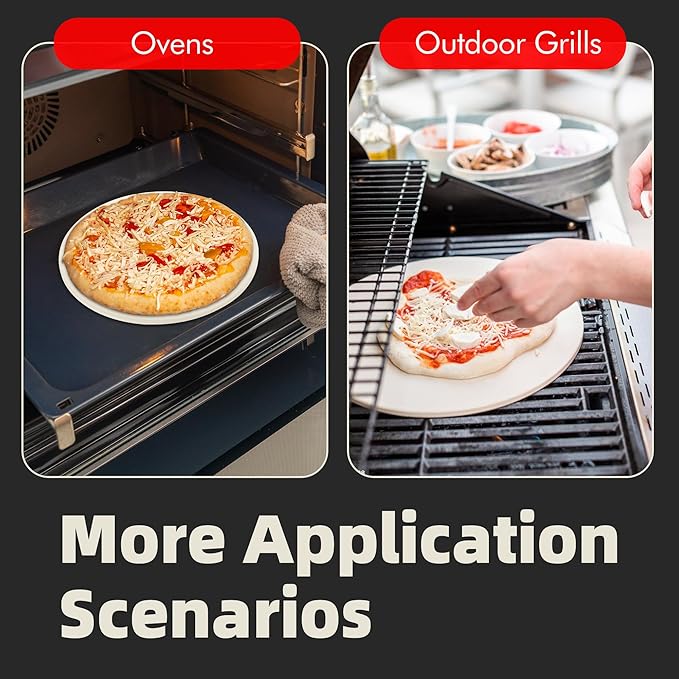 16" Round Pizza Stone, Heavy Duty Cordierite Pizza Pan for Grilling & Pizza Oven, High Temperature Resistant Baking Stone for Pizza, Bread, Meat and More