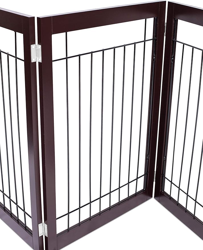 INTERNET'S BEST Dog Gate - Indoor Pet Safety Divider - Portable Free Standing Doggy Barrier for Stairs, Doorways, and Hallways - Tall Puppy Fence - No Drilling Needed - 3 Panel, 30 Inch - Espresso