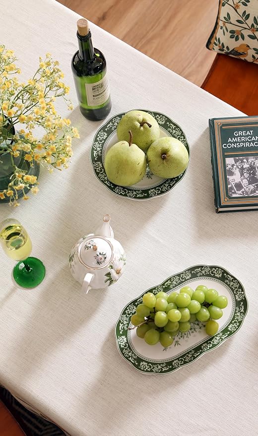 Beige Linen Square Tablecloth,Vintage French Shabby Chic Floral Wrinkle Free Table Cloth,Decor Table Cover for Kitchen,Dining,Party,Home,Christmas,Thanksgiving,67"*67"-Manolya