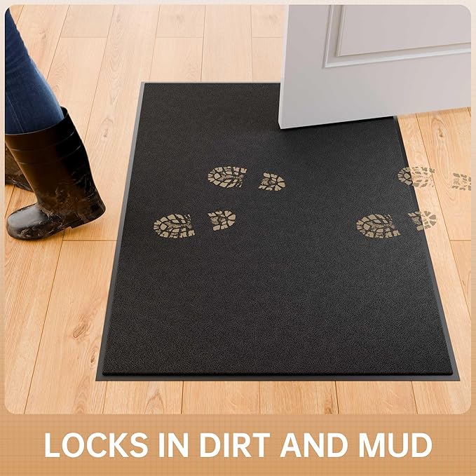 Large Front Door Mat, 48" x 72" Heavy Duty Outdoor Indoor Mats to Trap Dirt and Moisture, Non-Slip Waterproof Doormat Inside Entrance, Washable Welcome Mats for Home Entryway（Black）