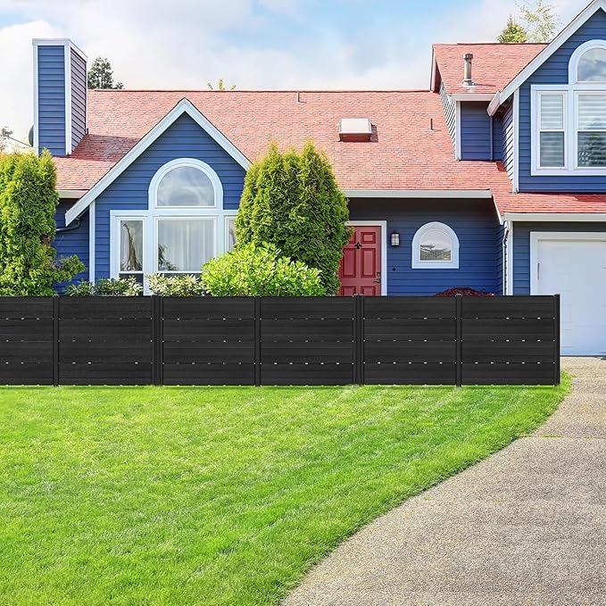 Giantex 4 Panels Outdoor Privacy Screen, 48''W x 45''H Air Conditioner Fence with Stakes, HDPE Decorative Trash Can Enclosure, Outdoor Fences for Garden Patio Lawn AC Unit Pool Pump, Black