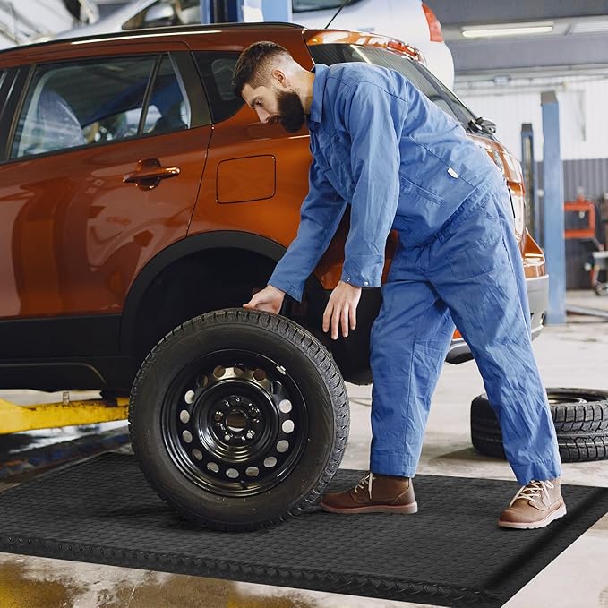 Nisorpa Anti Fatigue Mats Industrial 3' x 6' Ergonomic Standing Mat 15/16" Extra Thick Kitchen Mat for Standing Heavy Duty Commercial Diamond Plate Border Safety Support for Leg & Back Pain, Black