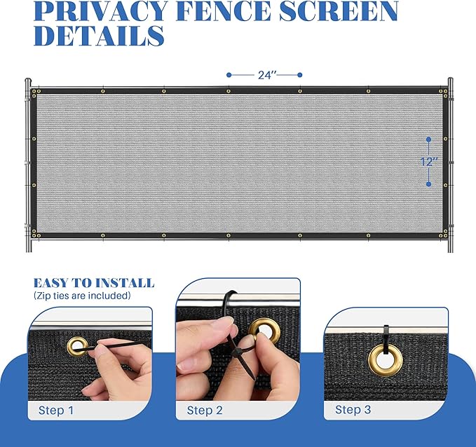 ECOOPTS 4'x284' Privacy Fence Screen Windscreen with Copper Grommets, Fit for Commercial Fence and Residential Garden Outdoor 90% UV Blockage, Cable Zip Ties Included (Gray)